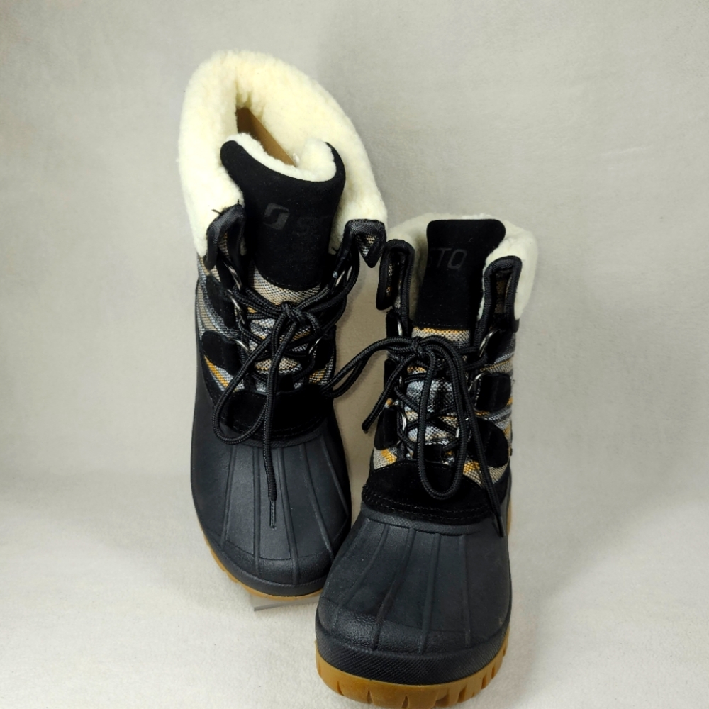 STQ Women’s Size 7 Black Waterproof Duck Boots Faux Fur Lined Winter Snow Rain
